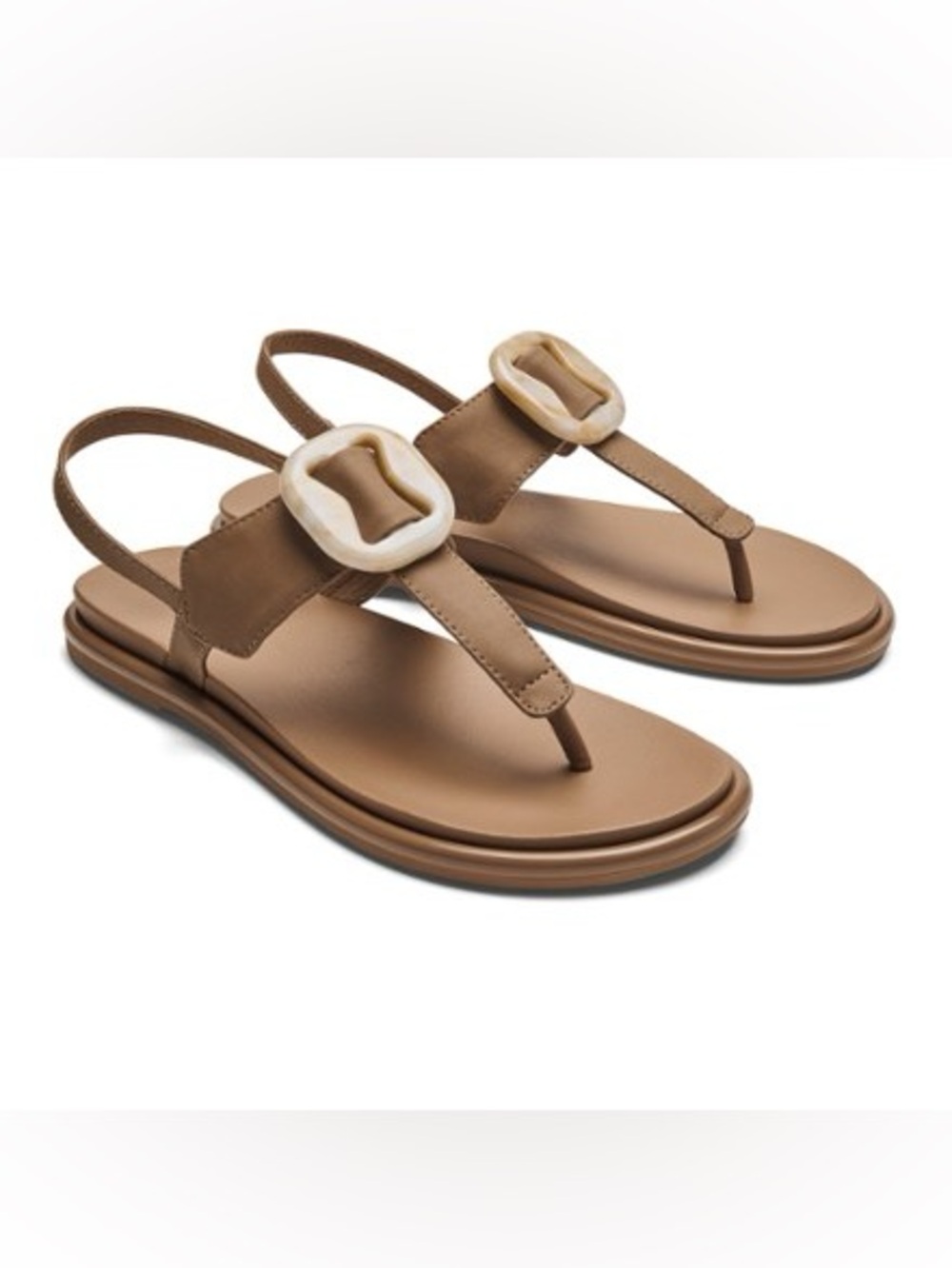 OluKai Women's Brown Slingback Thong Sandals with Ivory Buckle Accent